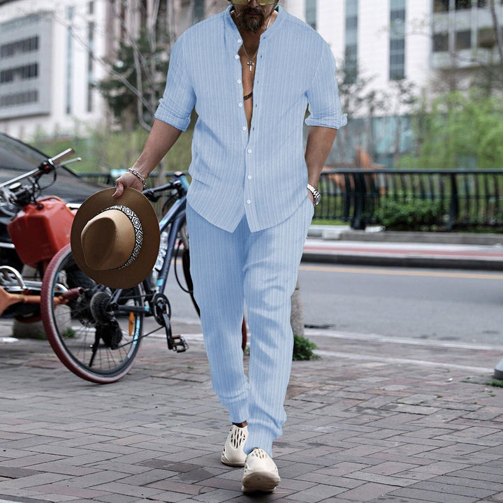 Men's Striped Hengli Collar Shirt Trousers - Jointcorp