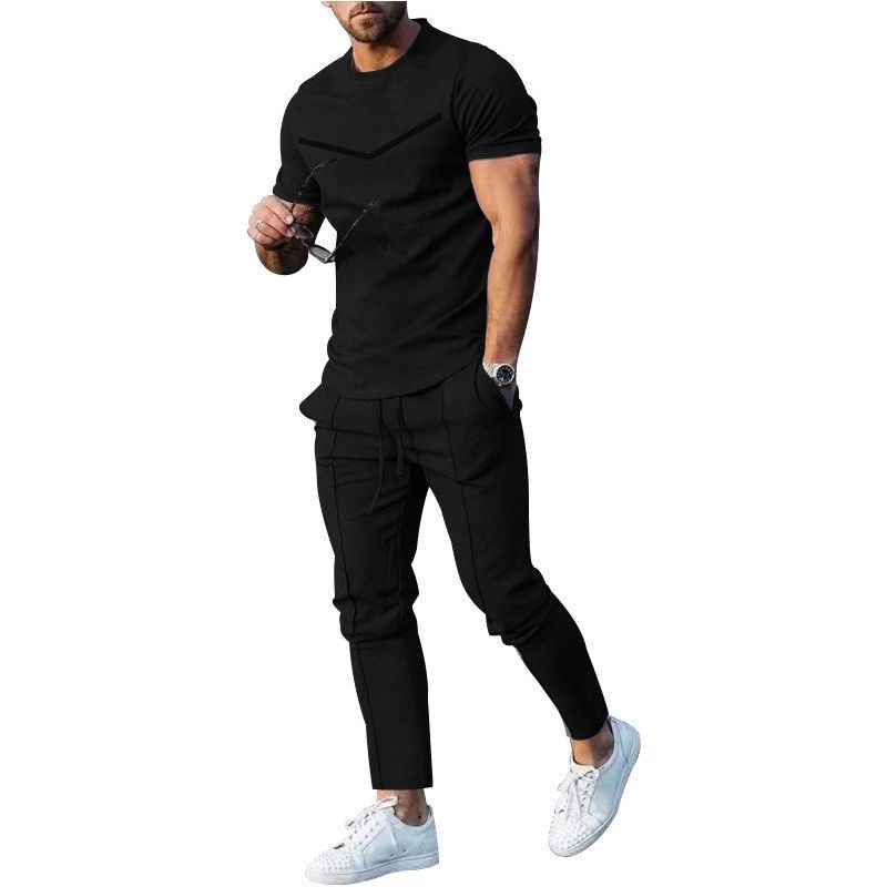 Men's Casual Round Neck Printed Two-piece Suit - Jointcorp