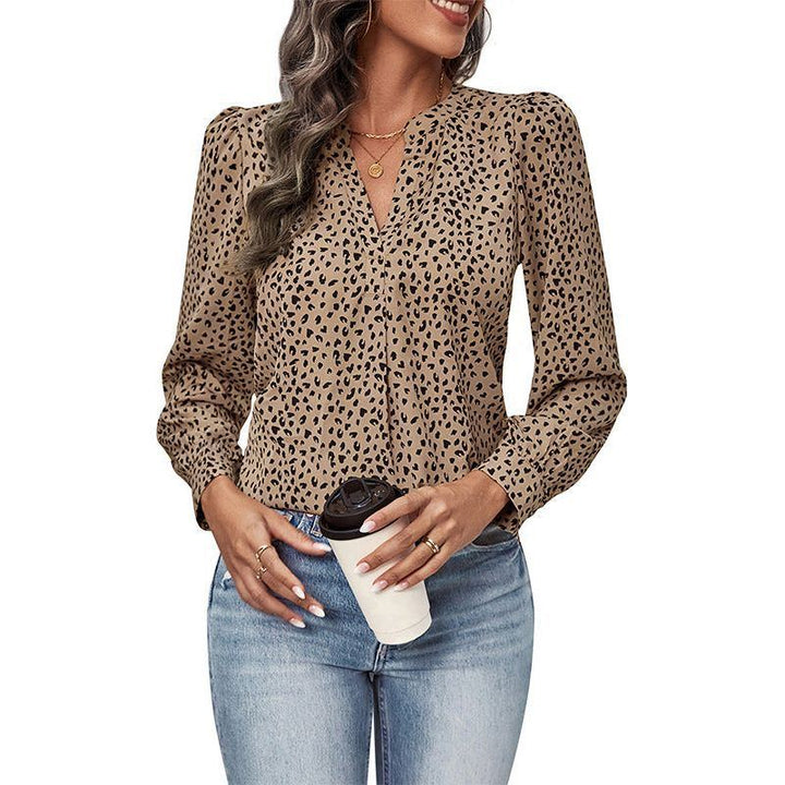 Top Fall Women's Clothing Commute Style Long Sleeve Leopard-print Shirt