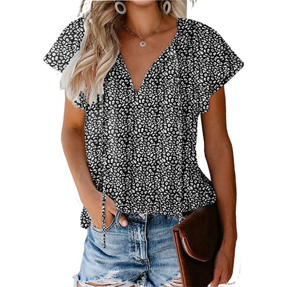 Floral Casual V-neck Chiffon Shirt Loose And Simple
