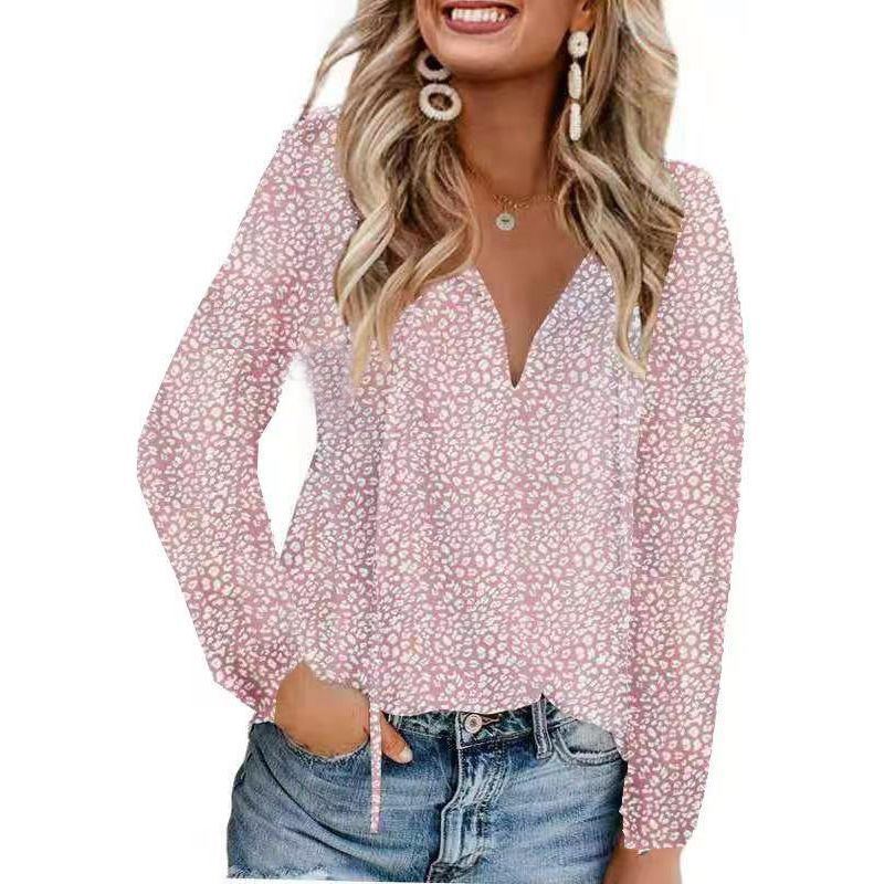 Floral Casual V-neck Chiffon Shirt Loose And Simple