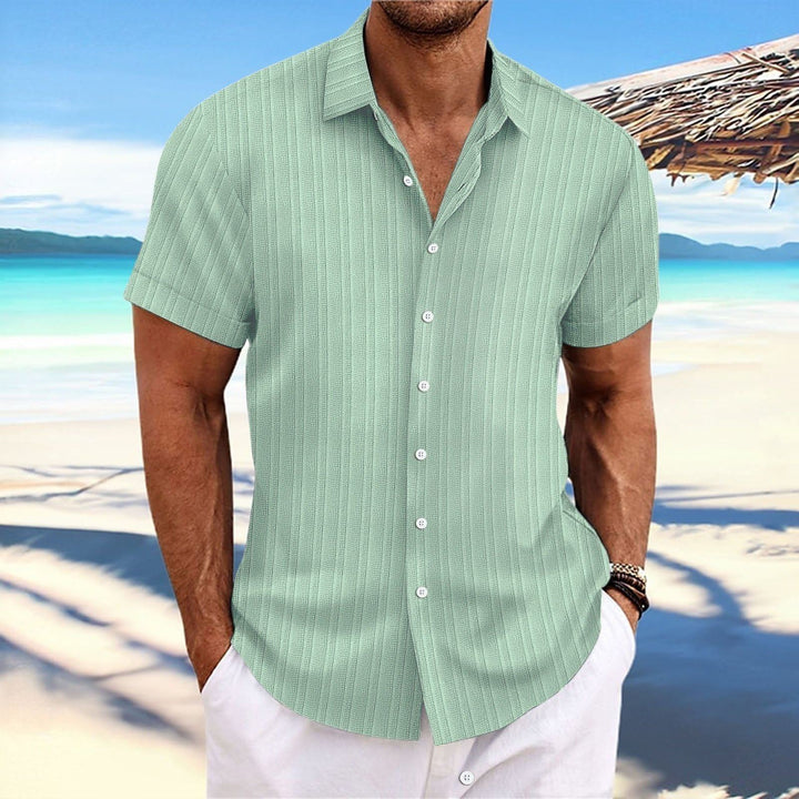 Men's Cotton And Linen Stripes Jacquard Casual Loose Short Sleeves - Jointcorp