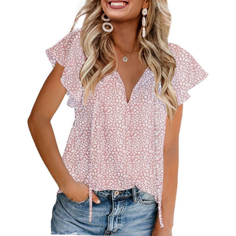 Floral Casual V-neck Chiffon Shirt Loose And Simple