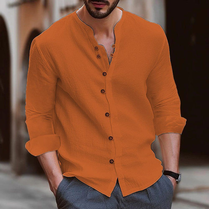 Men's Retro Cotton And Linen Casual Loose Long-sleeved Shirt - Jointcorp