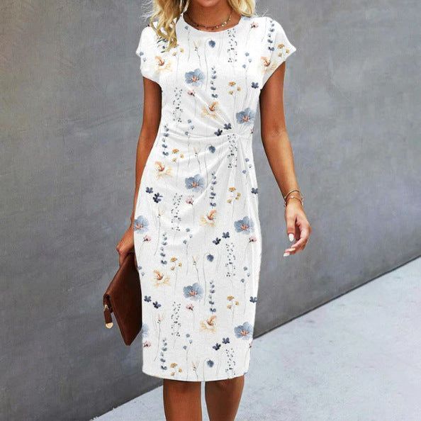 Cross-border European And American AliExpress Ebay Amazon Wish Women's Solid Color Round Neck Loose Short Sleeve Dress - Jointcorp