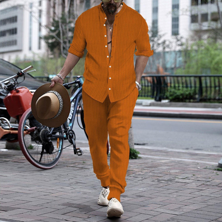 Men's Striped Hengli Collar Shirt Trousers - Jointcorp