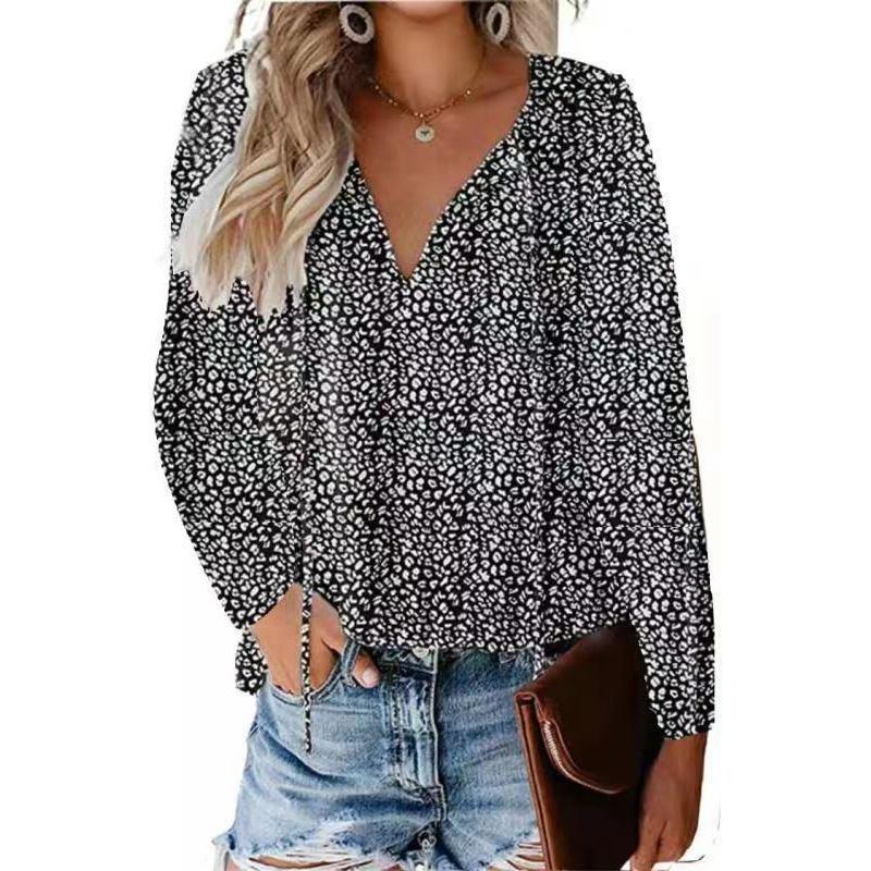 Floral Casual V-neck Chiffon Shirt Loose And Simple