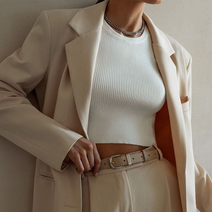 Women's Fashion Temperament Pure Color Slim Thread Inner Wear Blouse