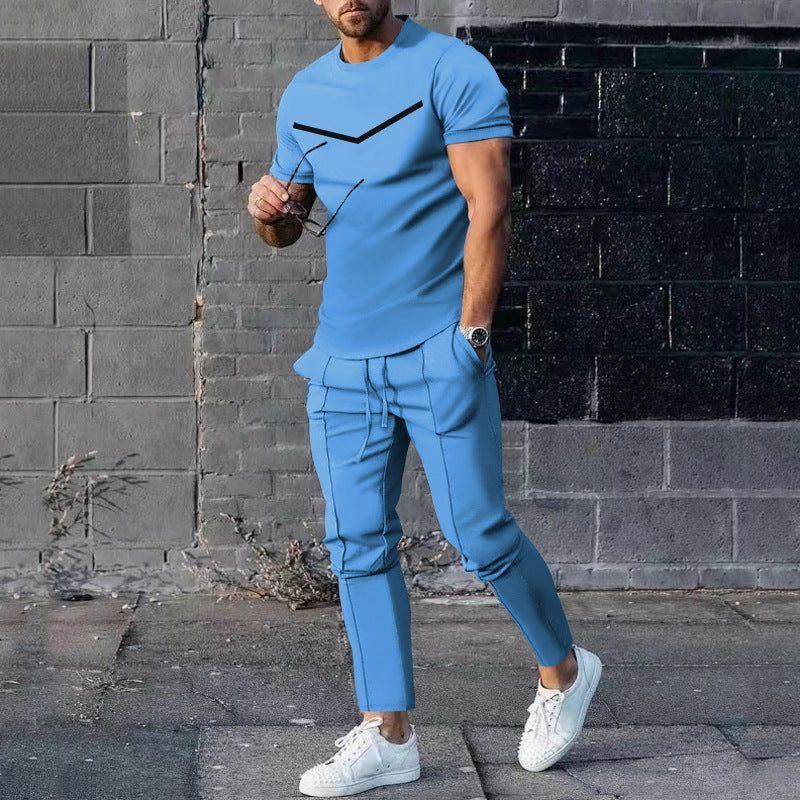 Men's Casual Round Neck Printed Two-piece Suit - Jointcorp