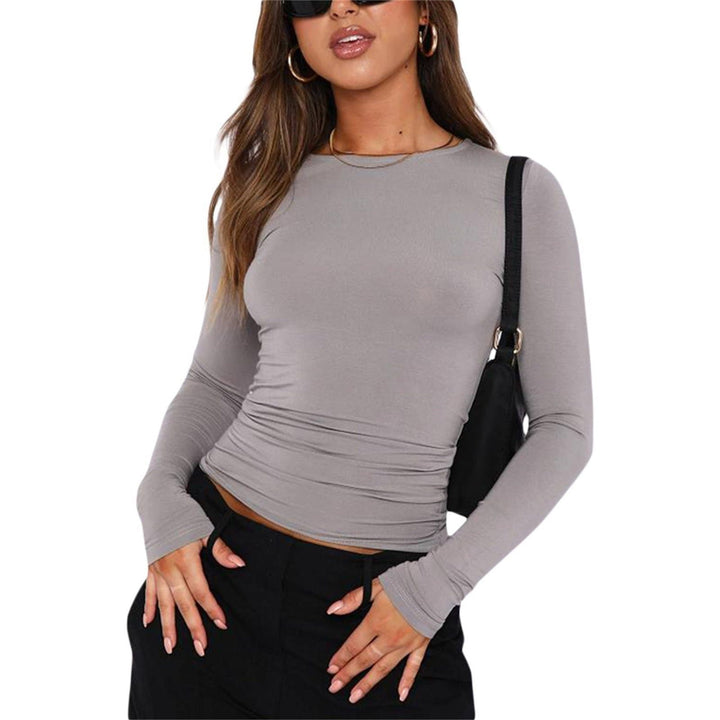 Women's Fashion Casual Solid Color Slim Pullover T-shirt