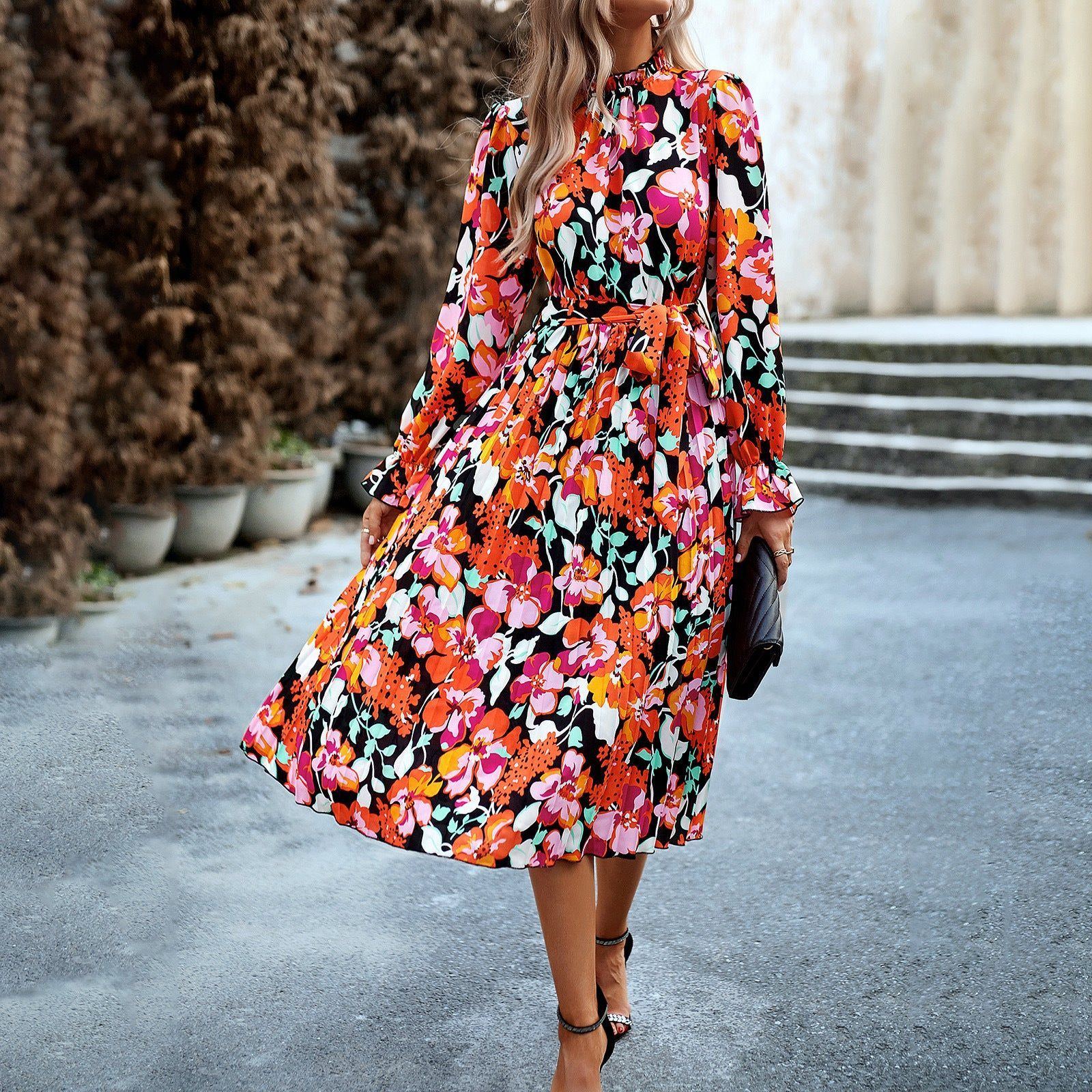 Women's Fashionable Round Neck Printed Dress - Jointcorp