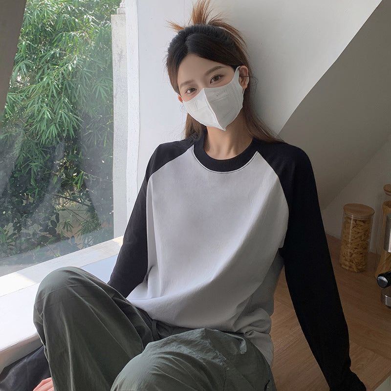 Women's Early Spring And Autumn Raglan Sleeve Loose Mid-length Cotton Bottoming Shirt Top
