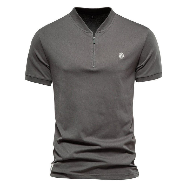 Men's Fashion Casual Embroidered Zipper Short-sleeved T-shirt - Jointcorp