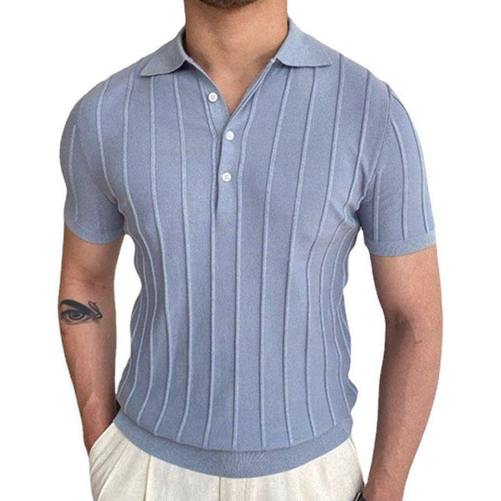 Men's Temperament Pure Color Sweater Lapel Short Sleeve - Jointcorp