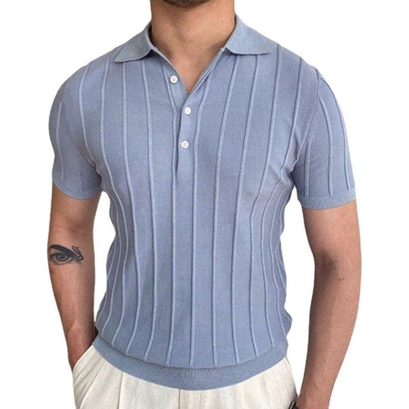 Men's Temperament Pure Color Sweater Lapel Short Sleeve - Jointcorp