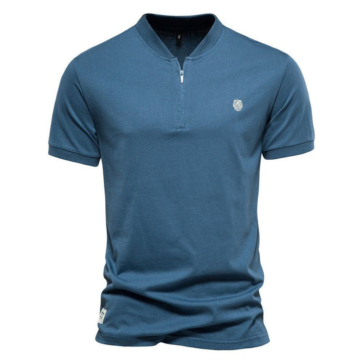 Men's Fashion Casual Embroidered Zipper Short-sleeved T-shirt - Jointcorp