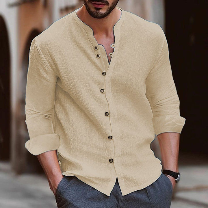 Men's Retro Cotton And Linen Casual Loose Long-sleeved Shirt - Jointcorp