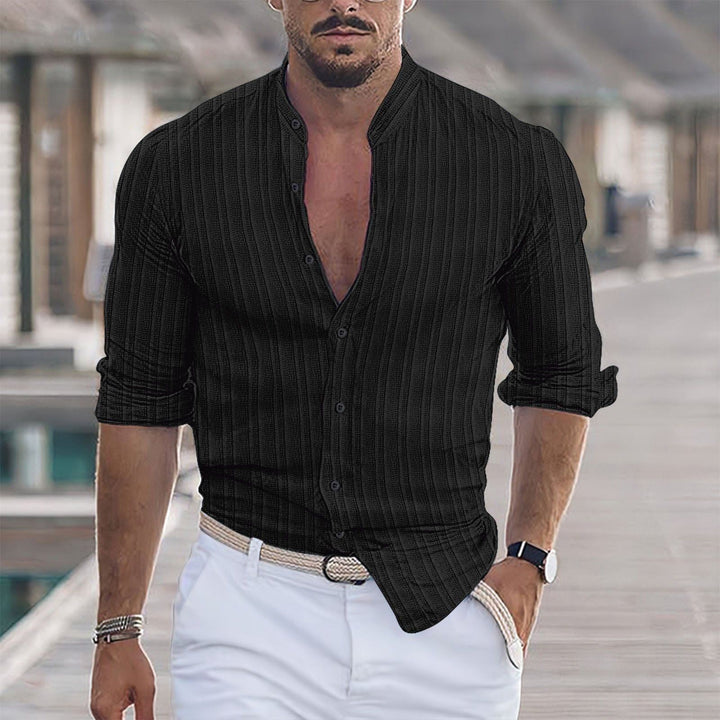 European And American Men's Cotton And Linen Stripes Jacquard Shirt - Jointcorp