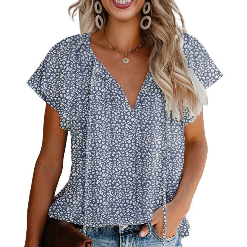 Floral Casual V-neck Chiffon Shirt Loose And Simple