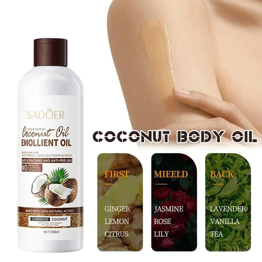 Organic Coconut Oil Massage Body Oil Moisturizing, Firming,Lightweight And Deeply Nourishing Dry Skin For Body Care Oil 250ml