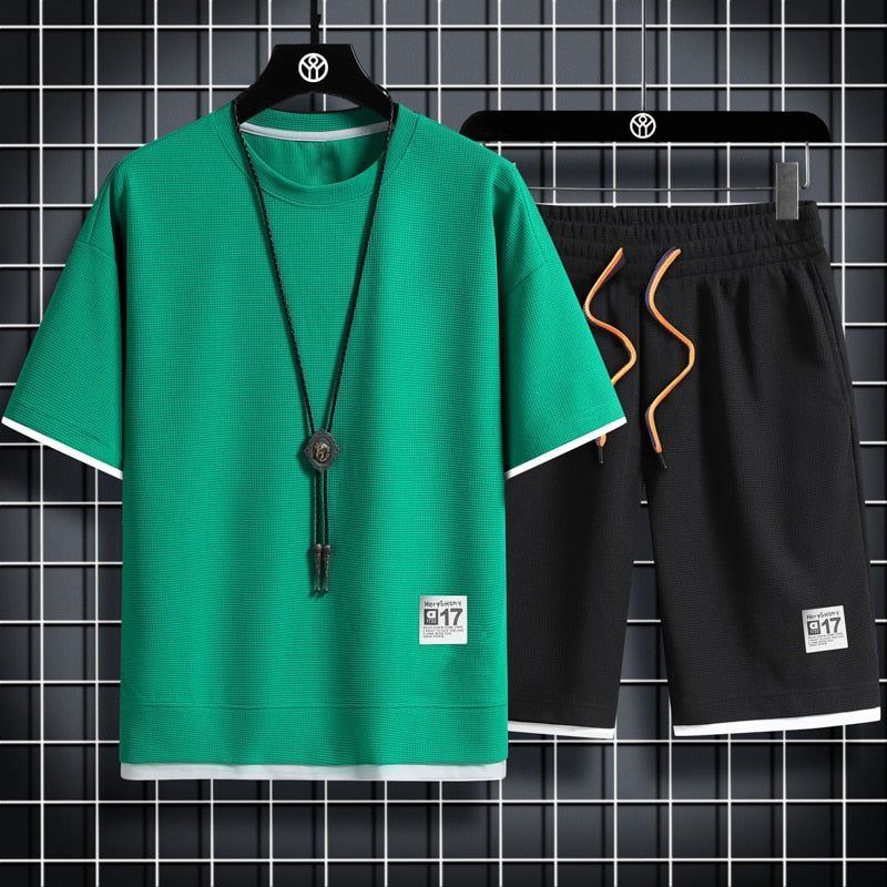 sport t shirt suits 2 piece matching sets outfit clothes for men - Jointcorp