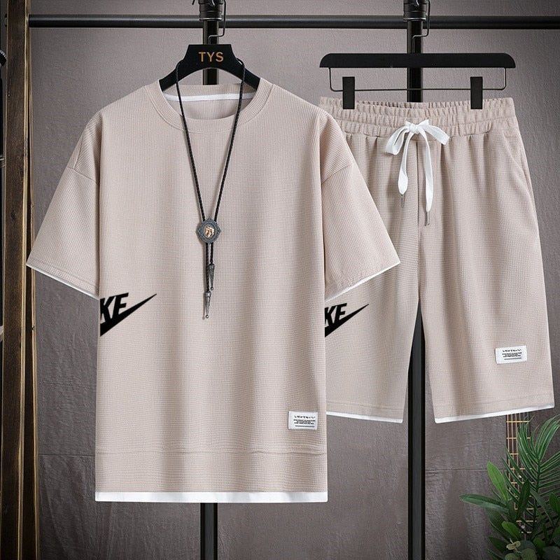 Men's Set Tracksuit Sportswear Track Suits Male Sweatsuit Short Sleeves T shirt 2 piece set - Jointcorp