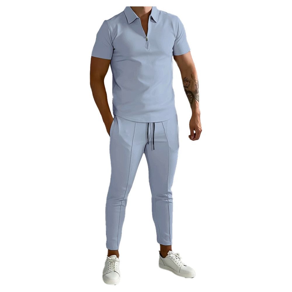 Men's Suit Summer Casual Short Sleeve Polo Shirt Calf Pants &for Men Streetwear Male Tracksuit 2-piece Set - Jointcorp
