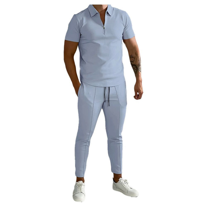 Men's Suit Summer Casual Short Sleeve Polo Shirt Calf Pants &for Men Streetwear Male Tracksuit 2-piece Set - Jointcorp