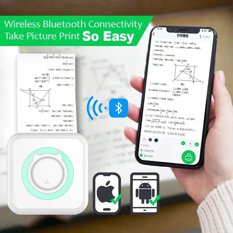 Portable Mini Thermal Printer Wirelessly BT 203dpi Photo Label Memo Wrong Question Printing With USB Cable Imprimante Portable