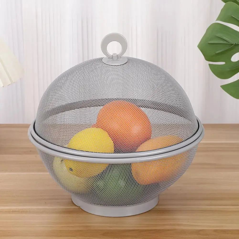 Mesh Fruit Basket With Lid Prevent Fly Stainless Steel Kitchen Drain Basket Vegetables Fruit Holder Creative Bowl Storage Basket