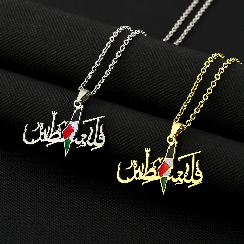 Fashion State of Palestine Map Flag Pendant Necklace Stainless Steel Men Women Maps Jewelry Gift
