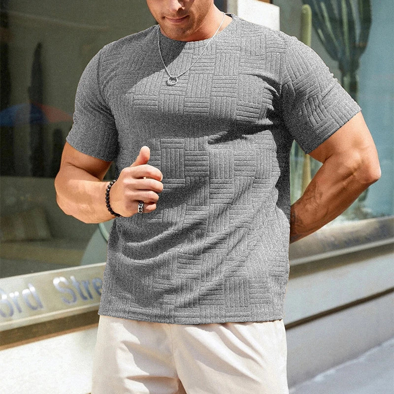 Fashion Loose Textured Mens T Shirts 2024 Spring Summer Casual Short Sleeve O Neck T-shirt Men Clothes Leisure Solid Color Tees