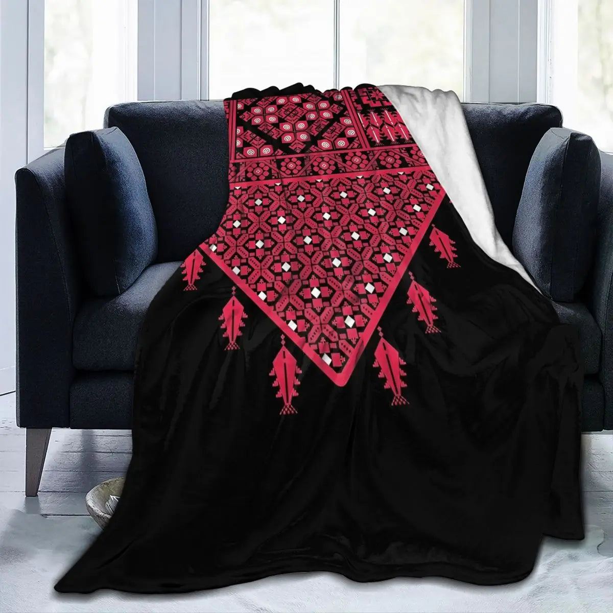 Palestinian Tatreez Cross Stitch Embroidery Art Arabic Blanket Palestine Travelling Flannel Throw Blanket Super Warm Bedspread