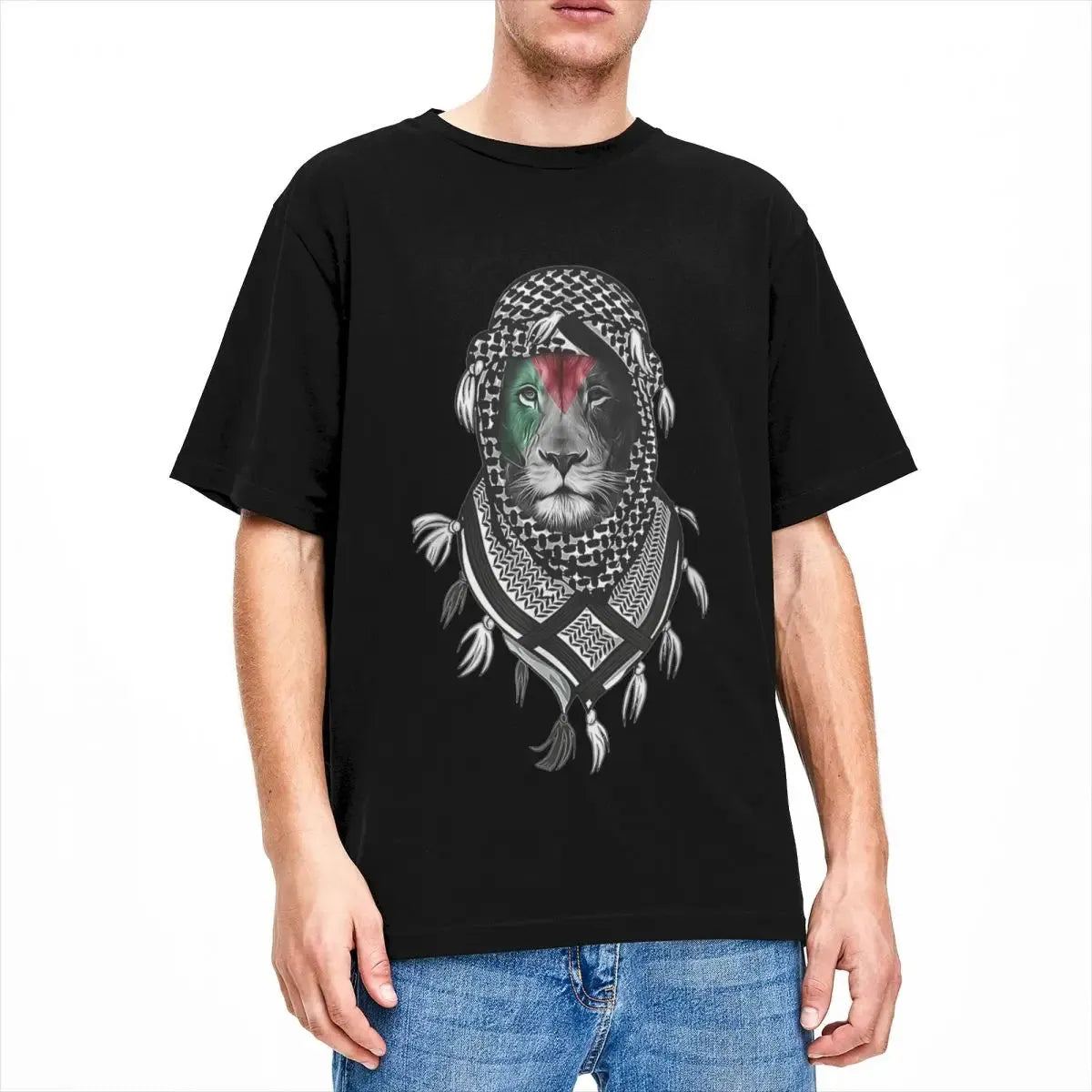 Palestinian Lion T Shirt Men Palestine Flag Street Style Cotton T-Shirts Summer O Neck Harajuku Tees Printed Big Size Tops