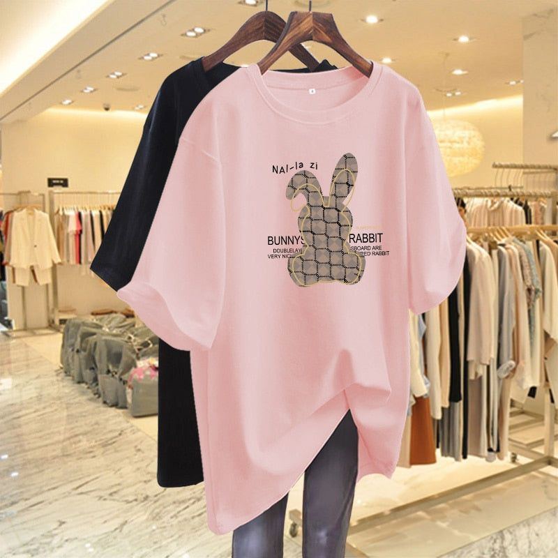 Women Clothing Printed Cartoon T-shirt Summer Plus Size Top Short Sleeve Causal Basic All Cotton Tees Pullovers - Jointcorp