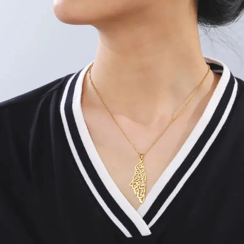 Stainless Steel Board Game Necklace, Arab Palestine Map Pendant Men's Casual Jewelry
