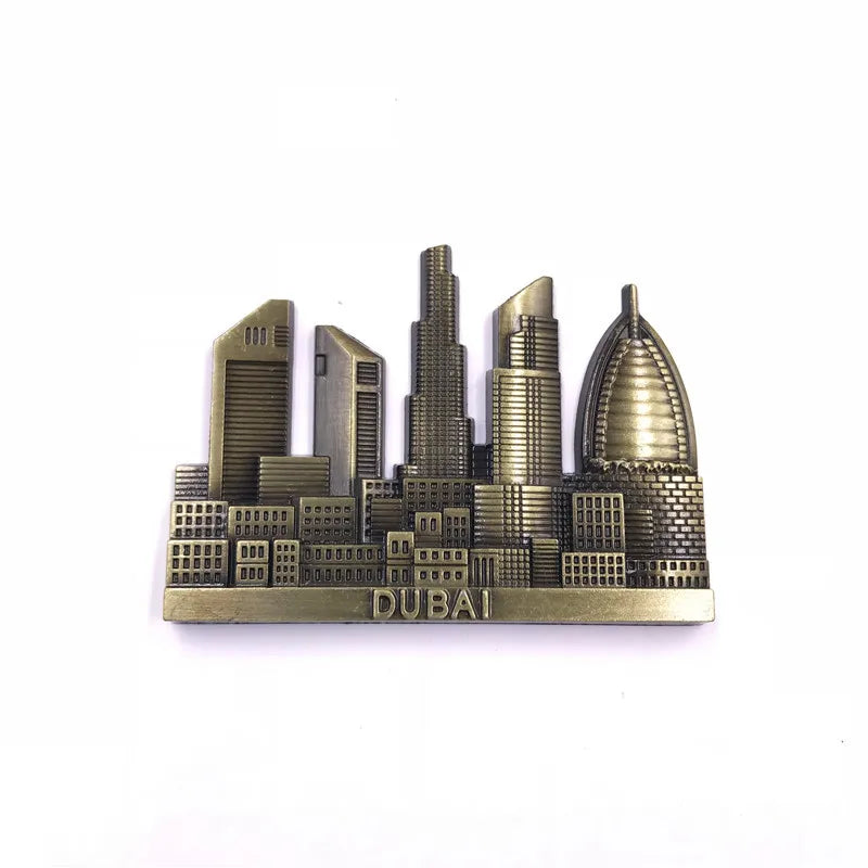 Dubai Travelling Souvenirs Metallic Fridge Magents UAE Tourist Souvenirs Metal Magnetic Sticketrs for Message Board Home Decor