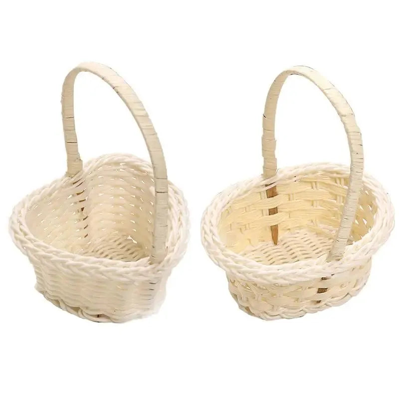 Flower Girl Basket Rattan Woven Mini Hand Basket White Heart Shaped Storage Basket With Handle Wedding Supplies Elegant Decor