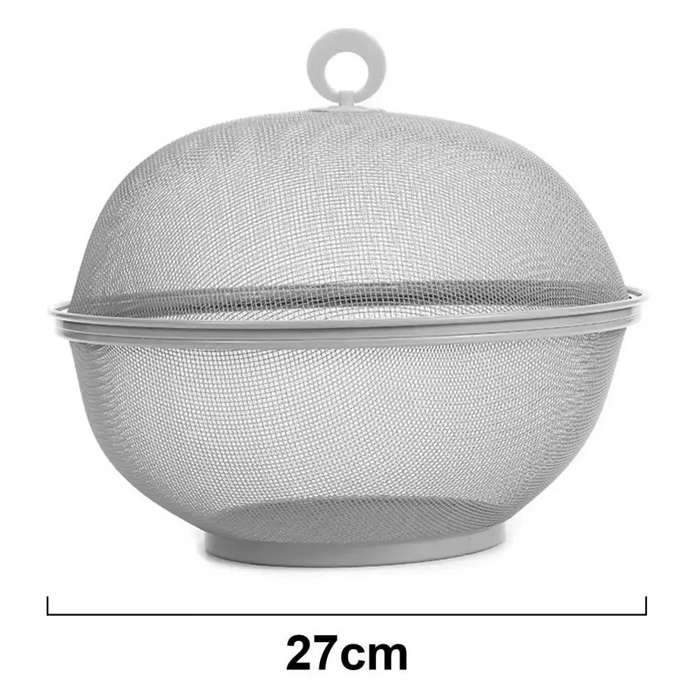 Mesh Fruit Basket With Lid Prevent Fly Stainless Steel Kitchen Drain Basket Vegetables Fruit Holder Creative Bowl Storage Basket