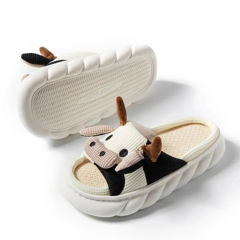 Four Seasons Cute Home Furnished Linen Slippers with Thickened Sole for Women's Indoor Household Slippers