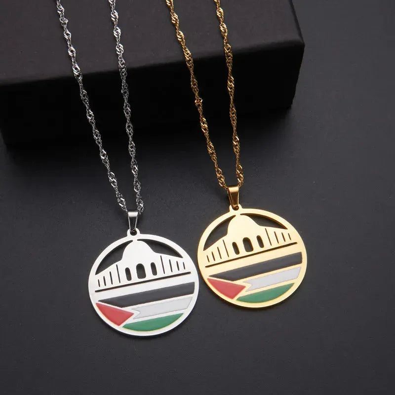 HNSP Palestine Flag Stainless Steel Pendant Chain Necklace For Men Jewelry Palestine Series Product Accessories