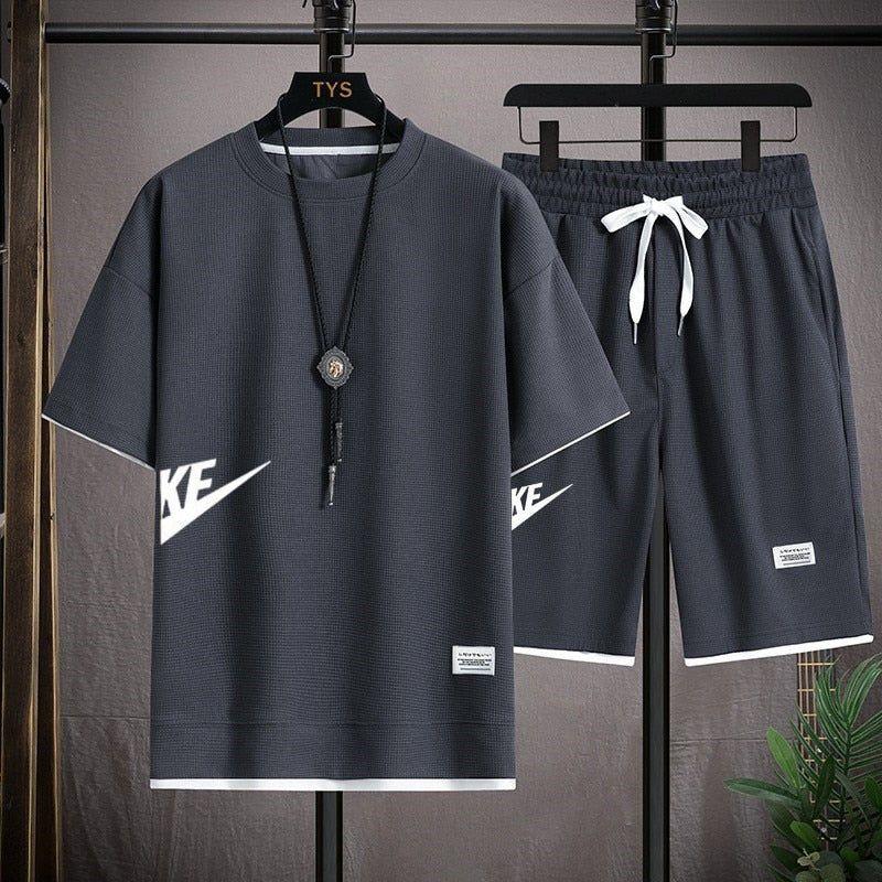 Men's Set Tracksuit Sportswear Track Suits Male Sweatsuit Short Sleeves T shirt 2 piece set - Jointcorp