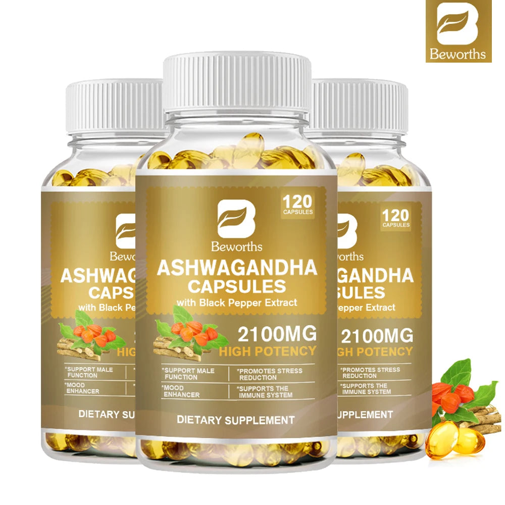 BEWORTHS Organic Ashwagandha Root Extract Capsules Help Sleep Stress Relief Better Mood Balance hormones Male Functional Health