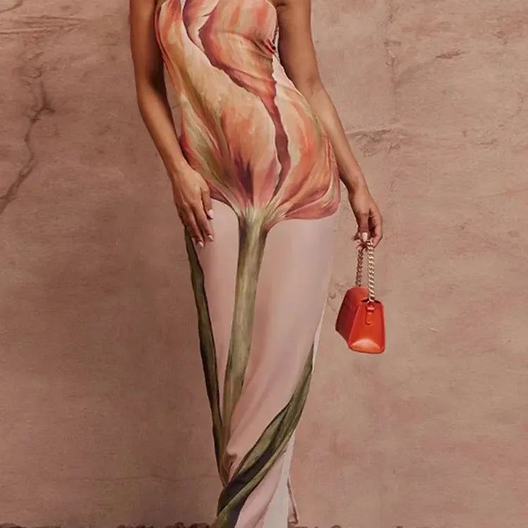 Fashion Strapless Printed Long Dress For Women Sexy Backless Sleeveless Bodycon Dresses New Summer Female Party Vacation Robes