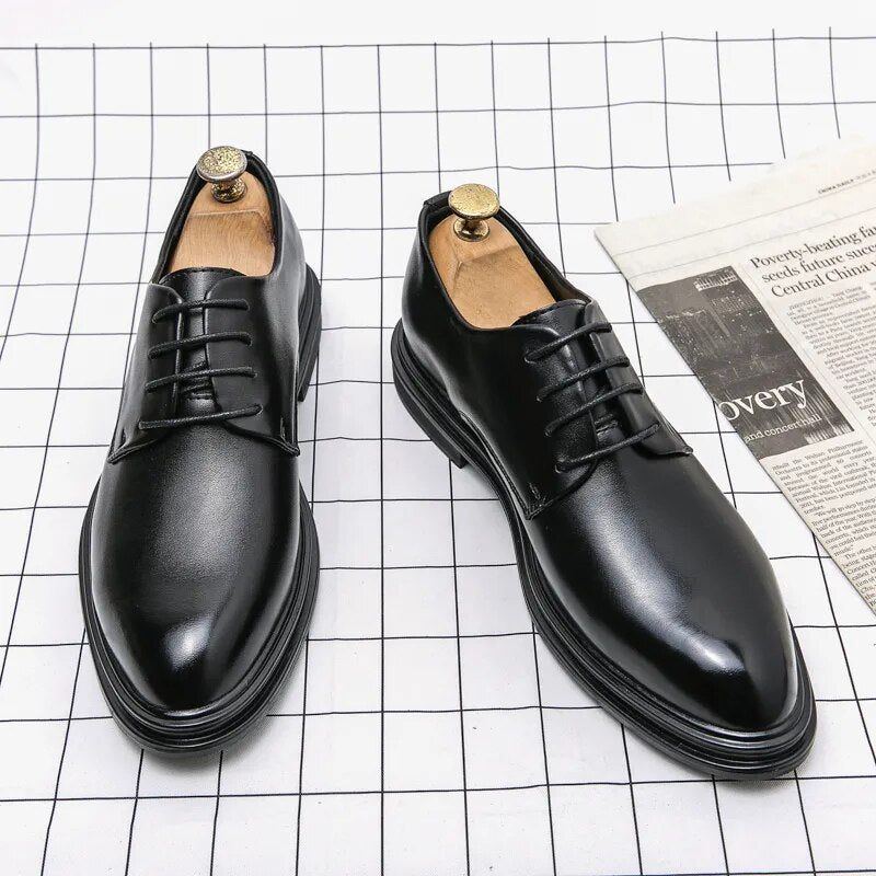 Men's Dress Shoes Leather Fashion Derby Shoes Classic Casual Business Wedding Footwear Lace-up British Style Male Formal Shoe