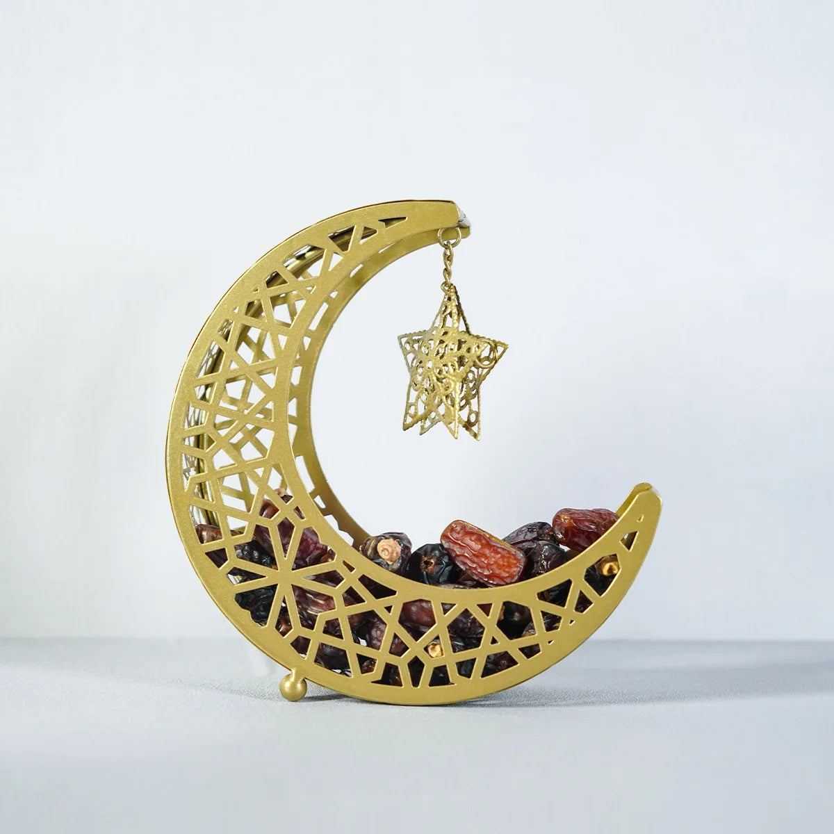 Metal Crescent Moon Candy Dessert Tray Islamic Festival Eid Mubarak Iron Moon Star Plate 2024 Ramadan Kareem Home Decorations