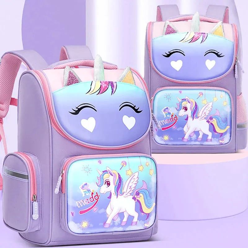 New 1-5 Grade School Bags Cartoon 3D Unicorn Girls Sweet Kids School Backpacks Boys Lightweight Waterproof Primary Schoolbags