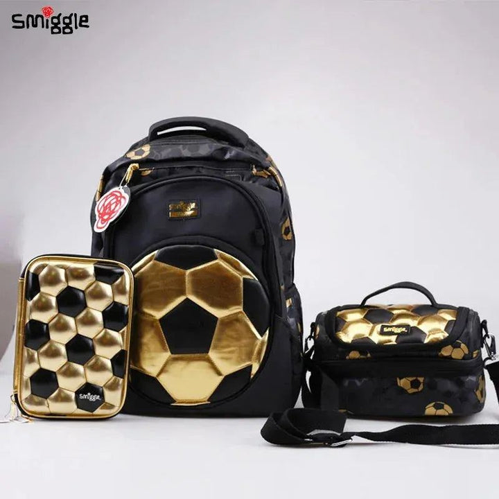 Australian Smiggle Gold Football 18th Anniversary Children'S Students Lightweight Large Capacity Backpack, Pen Bag, Water Cup