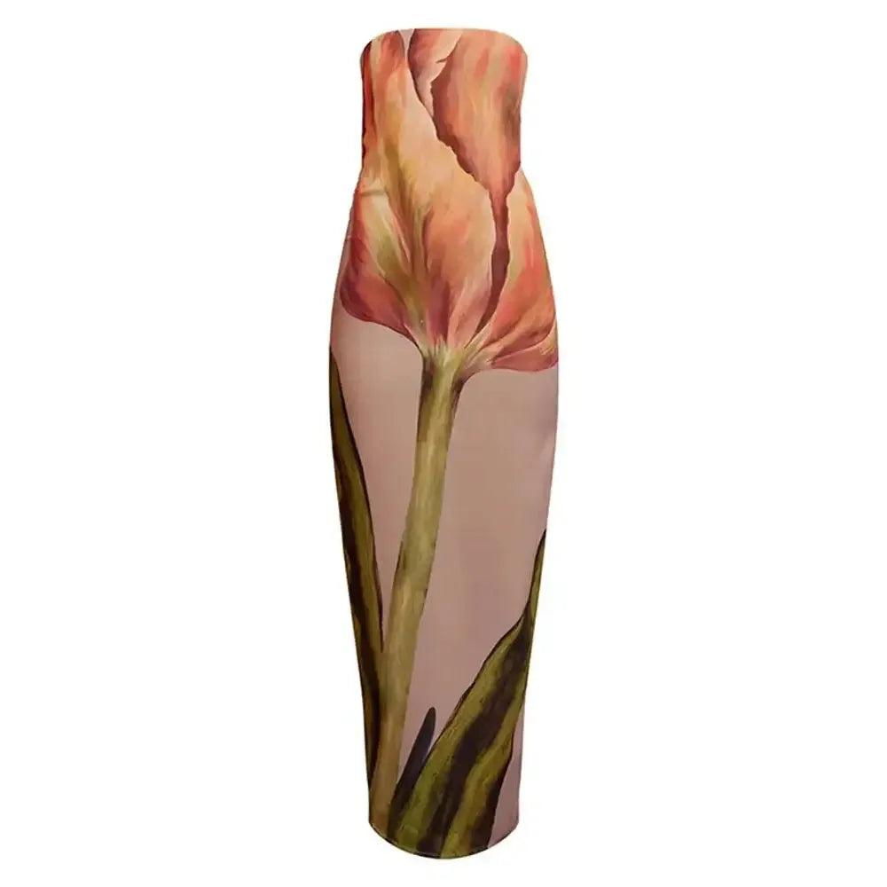 Fashion Strapless Printed Long Dress For Women Sexy Backless Sleeveless Bodycon Dresses New Summer Female Party Vacation Robes