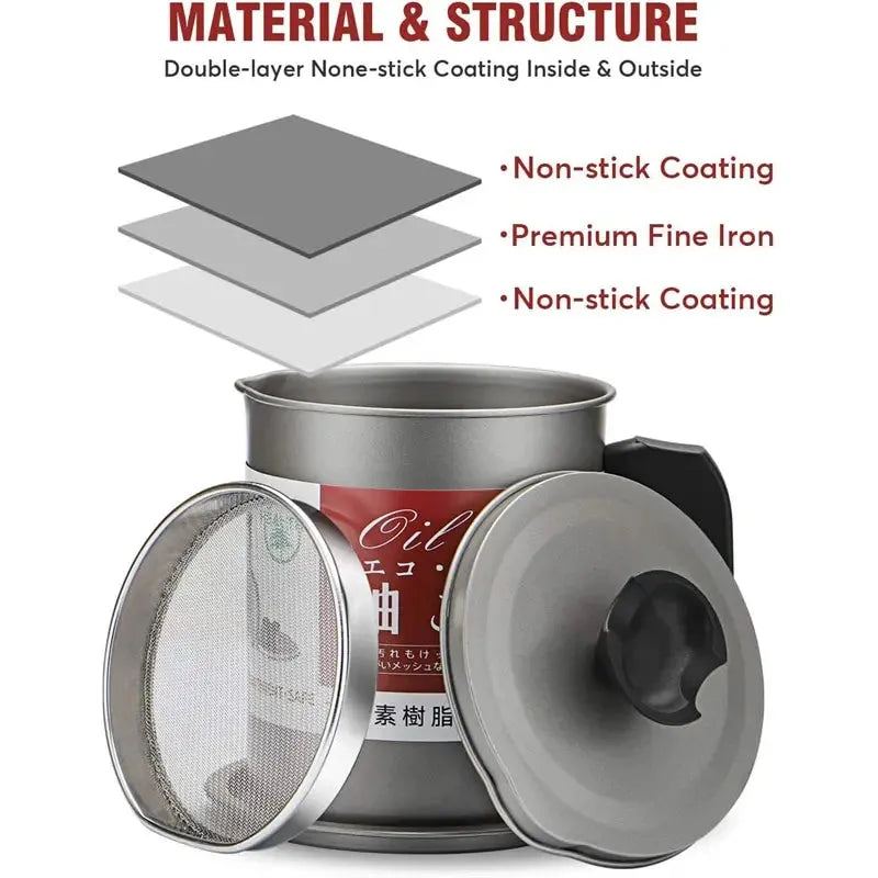 Stainless Steel Oil Filter Pot Household Dripping Oil Filter Pot Can Grease Strainer Storage Container